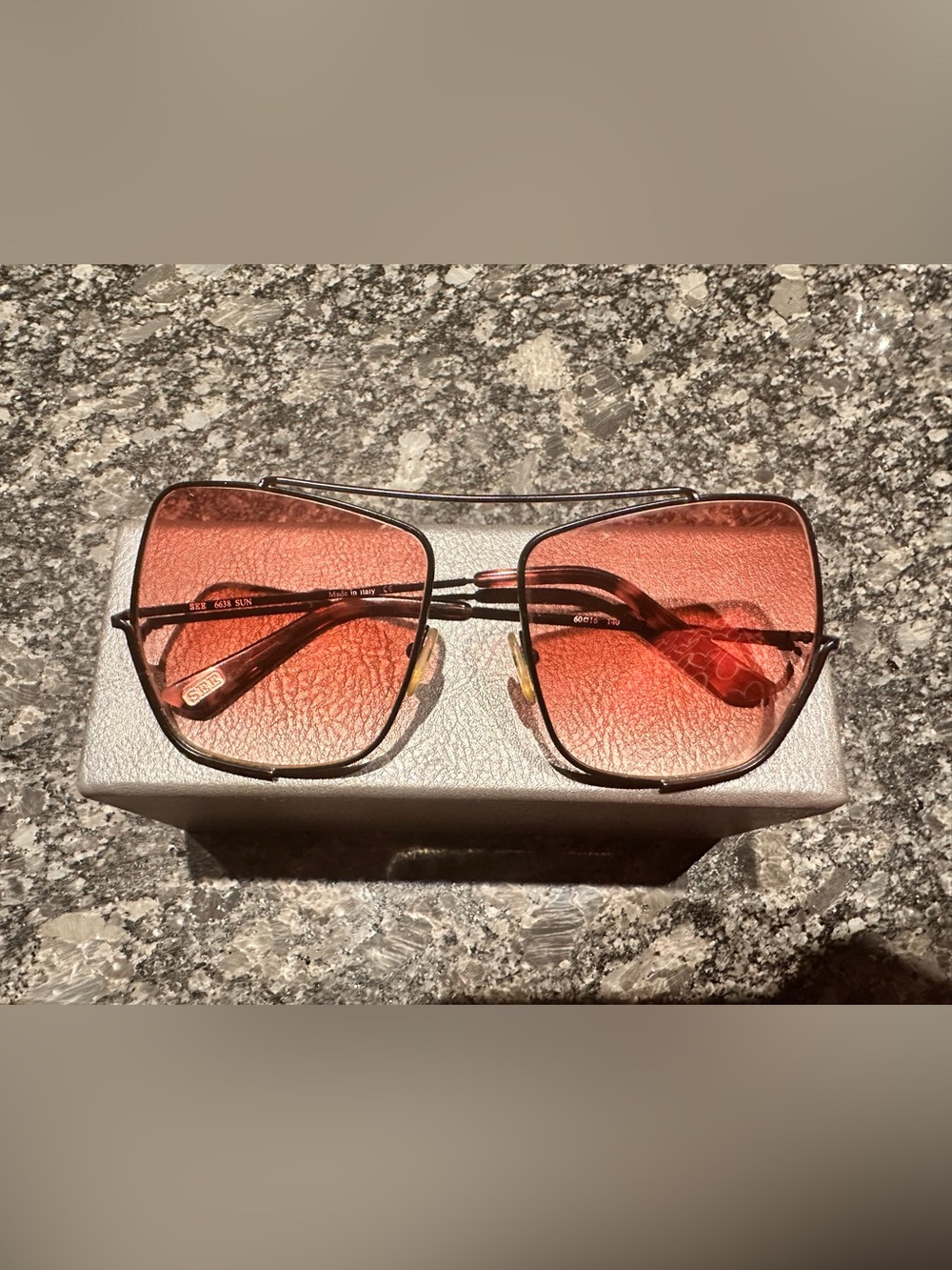 Slim Black Frame Sunglasses with Rose Tint